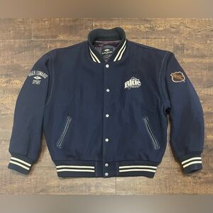 Vintage Wool NHL Crest Bomber Varsity Jacket Navy LARGE Hockey Labatt Blue Beer